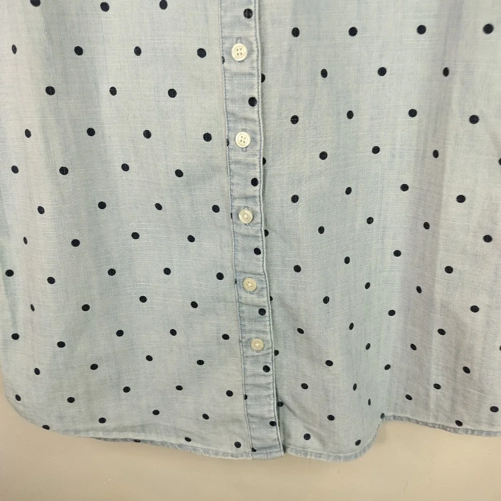 J.Crew Sleeveless Button Up Shirt 2 Womens Polka Dot Chambray Denim Blue